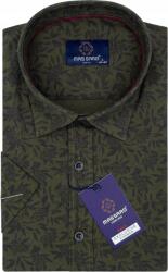 Massaro Premium khaki rövid ujjú férfi ing mintával, lycrával, Slim-fit szabású