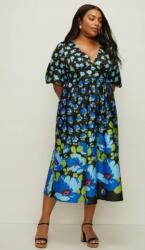 Oasis Fekete Klasszikus, Laza Midaxi Ruha Virágmintás Lyukasztott Ujjú Oasis 48