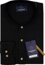 Massaro Fekete férfi vászon ing állógallérral, lycrával, hosszú ujjú, Regular-fit szabású
