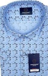 Massaro Nagy méretű, kék, rövid ujjú férfi ing mintás Regular-fit fazonban