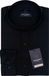Massaro Fekete férfi ing állógallérral, finom textúrával, lycrával, Slim-fit szabású