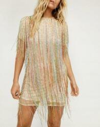 Nasty Gal Egyszerű Ruha Bézs Színes Glamour Rojtok Mini Nasty Gal 38