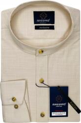 Massaro Ekru színű, hosszú ujjú, lenvászon férfi ing állógallérral, casual (normál szabású)