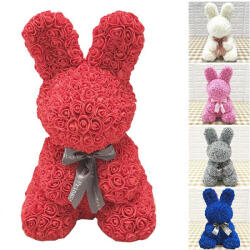 Aranjamente florale - Rose Rabbit Toy - Iepuras floral 40 cm decorat manual cu trandafiri spuma in cutie Multicolor