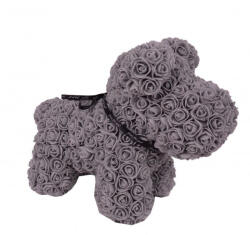 Aranjamente florale - Rose Puppy - Catelus floral 40 cm decorat manual cu trandafiri spuma in cutie Gri