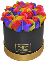 Aranjamente florale - Aranjament floral cutie rotunda neagra cu trandafiri de sapun multicolori Multicolor
