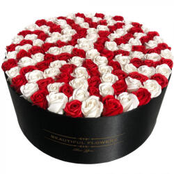 Aranjamente florale - Aranjament floral cutie rotunda neagra cu 125 trandafiri de sapun Passion