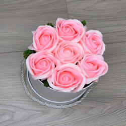 Aranjamente florale - Aranjament floral Glamour Flower cutie rotunda cu 7 trandafiri sapun roz