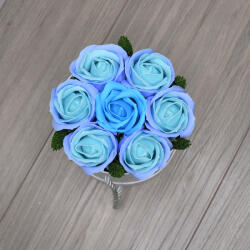 Aranjamente florale - Aranjament floral Glamour Flower cutie rotunda cu 7 trandafiri sapun Albastru
