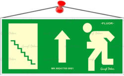  Információs tábla, 25x11, 5 cm, fluoreszkáló, utánvilágítós, "Menekülési irány fel, lépcső balra (300 - 90) - nyomtassingyen