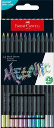 Faber-Castell Színes ceruza készlet, háromszögletű, FABER-CASTELL "Black Edition", 12 különböző metál szín (116415) - nyomtassingyen