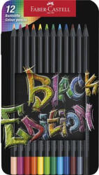 Faber-Castell Színes ceruza készlet, háromszögletű, fémdobozban, FABER-CASTELL "Black Edition", 12 különböző szín (116413) - nyomtassingyen
