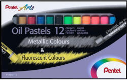 Pentel Olajpasztell kréta, PENTEL, "Arts", 12 különböző fluoreszkáló és metál szín (PHN-MF12) - nyomtassingyen