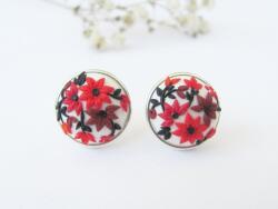 Atellier Wearable Art Cercei Red Blossom pe suport cu tijă din argint