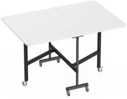 HomCom Összecsukható asztal 4-6 személyre, 2 lehajtható panellel és fékezhető kerekekkel, 120x80x73 cm, Fehér fa hatással