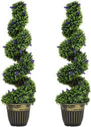 Homcom 2 db-os UV-álló spirál buxus műnövény szett levendulával, 115cm, zöld és kék
