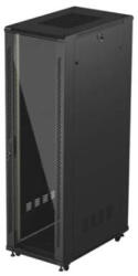 Lanberg FF01-6042-12B 19" 42U SZÉL: 600mm MÉLY: 1000mm MAG: 2047mm lapraszerelt üvegajtós fekete szerver szekrény
