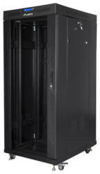 Lanberg FF01-6827-12BL 19" 27U SZÉL: 600mm MÉLY: 800mm MAG: 1431mm lapraszerelt LCD üvegajtós fekete álló rack szekrény - pcx