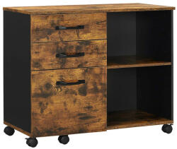 VASAGLE 3 Fiókos Mobil Irattároló Szekrény Nyitott Rekeszekkel Rusztikus Barna és Fekete (OFC041KD01)