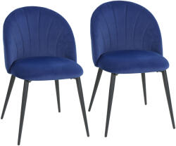 HomCom 2 db-os bársony étkezőszék szett, konyhai székek ívelt kagylómintás háttámlával, acél lábak, skandináv stílusú, kárpitozott szék konyhába, hálószobába, nappaliba, kék