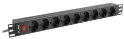 Lanberg PDU-09F-0300-BK 19" 1U 9xSchuko aljzat Uni-Schuko csatlakozóvéggel 3m fekete elosztósor kapcsolóval