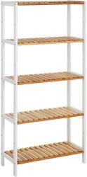 Brius Raft depozitare bambus 5 polite bucatarie baie, 130x60x26 cm, design natural, alb maro natur (EZ-BCB35WN)
