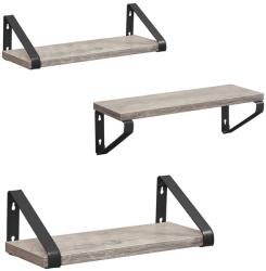 Brius Set 3 rafturi perete pal otel industrial 30 35 40 cm, 12 cm adancime, montaj dublu, gri negru (EZ-LWS033B02) Raft