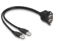 Delock USB 2.0 kábel 2 x USB A-típusú apa végződéssel, valamint egy 2 x USB A-típusú anya csavarokkal beépített végződéssel 1 m, fekete (88105) (88105) (88105)