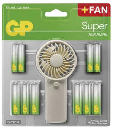 GP Batteries SUPER LR6/12 Alkaline 1, 5V tartós AA ceruza elem + LR03/12 Alkaline 1, 5V tartós AAA mikro elem + ventilátor (GP-B0161M)