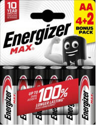 Energizer Max LR6/4+2 Alkaline 1, 5V tartós AA ceruza elem (ENERGIZER-MAX-CERUZA)