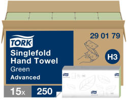 Tork Advanced Singlefold Z hajtogatott kéztörlő H3 2 rétegű, zöld, 15x250lap SCA290179 (SCA290179)