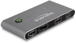 DELOCK USB-C -s KVM kapcsoló HDMI és DisplayPort-hoz 8K MST USB 2.0 csatlakozó felülettel (11485) (11485)