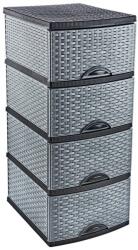 Irak Plastik Rattan hatású komód 4 fiókos - szürke-antracit, műanyag tároló