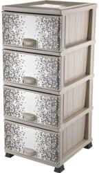 Elif Plastik Dekoratív 4 fiókos műanyag komód - stílusos tárolószekrény otthoni rendszerezéshez (37, 5×45, 5×90 cm) Szín: Fa mintás barna