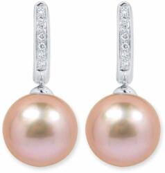 White & Black Édesvízi igazgyöngy fülbevaló gyémántokkal - 10, 0mm - AAA Top rózsaszín (AU14407)