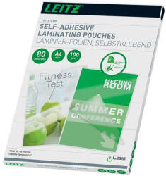 LEITZ Meleglamináló fólia, 80 mikron, A4, fényes, öntapadó, LEITZ