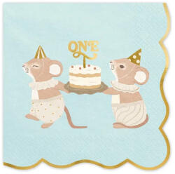 PartyDeco Szalvéta 1. szülinapra, One, Világoskék (LUFI745353)