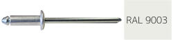 Koelner - Rawlplug Nyitott félgömbfejű húzószegecs 3, 2x8mm festett RAL9003 alumínium-acél