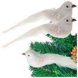 Ruhhy Ornament brad Craciun, set 2 pasari cu clips de prindere, glitter, alb (FSI16920)