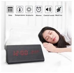  Ceas de birou LCD, afisaj data si temperatura, functie alarma, senzor de sunet, negru (MB-8465-3)