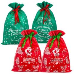 Ruhhy Set 4 saculeti pentru cadouri de Craciun, snur inchidere, verde si rosu, 45x29, 5 cm (FSI17973)