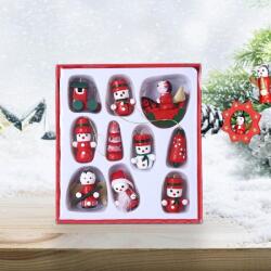 Ruhhy Set 10 decoratiuni din lemn pentru bradul de Craciun, inaltime 2.5 - 3.5 cm, cutie depozitare (FSI17120)