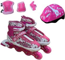 JHT Set role cu roti luminoase JHT, marimea S (30-33) cu casca, protectii si geanta transport, Roz (Set-role-Roz-S) Role