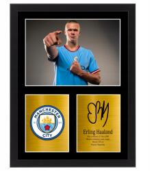 BELATONI Erling Haaland kép keretben Manchester City autogram replika 40x30 cm (Erling Haaland CIty 40x30 cm)