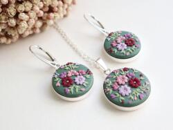 Atellier Wearable Art Set argint handmade cu flori Spring Blossom - cercei cu pandantiv și lănțișor