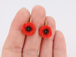 Atellier Wearable Art Cercei maci Red Poppy pe suport din argint sau placat cu aur - Argint placat cu aur