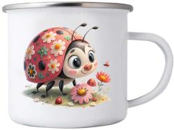  Fehér bádog bögre 380ml képpel - aranyos katicabogár (HRNEK-PLECH-80X87-255)