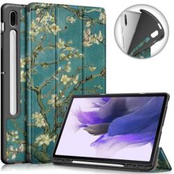  Patte smart PU bőr tablet tok Samsung Galaxy Tab S7 FE T736 - fehér virágok (101236881C)