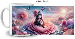  Fehér kerámia bögre 330ml képpel - virágos álomlány (HRNEK-90X82-BILY-217)