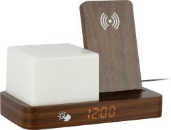 Karlsson Ceas deșteptător Retro LED, cu încărcare wireless și lampă de veghe, lemn închis (KA6079DW)